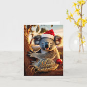 Prettig kerstfeest Koala zittend in Eucalyptusboom Kaart (Gele Bloem)
