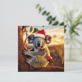 Prettig kerstfeest koala zittend in Eucalyptusboom Kaart (Staand voorkant)