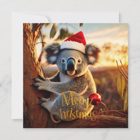 Prettig kerstfeest koala zittend in Eucalyptusboom Kaart (Voorkant)