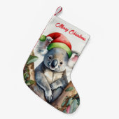 Prettig kerstfeest koala zittend in eucalyptusboom kleine kerstsok (Voorkant (Hangend))