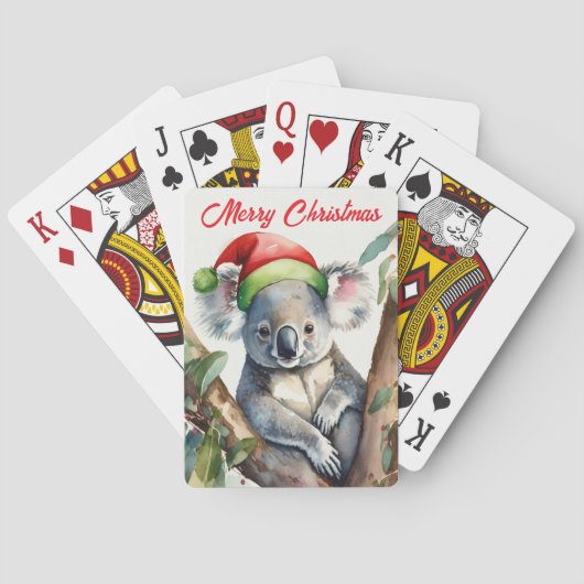 Prettig kerstfeest koala zittend in eucalyptusboom pokerkaarten (Achterkant)