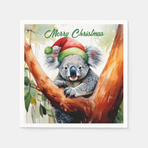 Prettig kerstfeest Koala zittend in Eucalyptusboom Servet