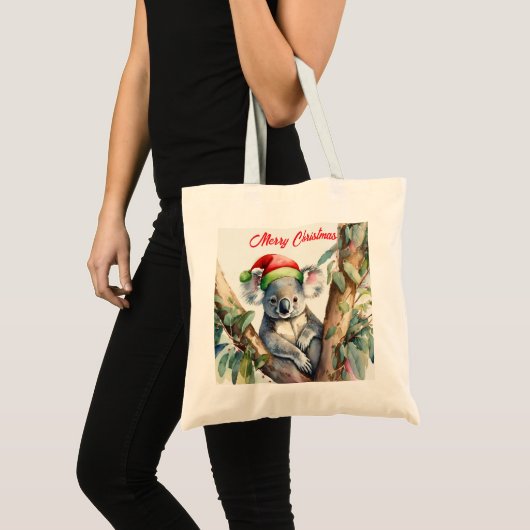 Prettig kerstfeest koala zittend in eucalyptusboom tote bag (Voorkant (product))