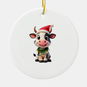 Prettig kerstfeest Koe Santa Kerstlichten Koe Xma Keramisch Ornament
