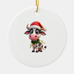 Prettig kerstfeest Koe Santa Kerstlichten Koe Xma Keramisch Ornament