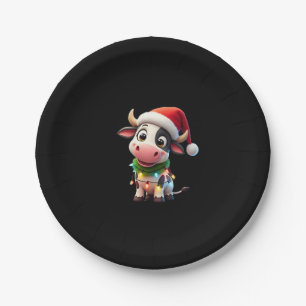 Prettig kerstfeest Koe Santa Kerstlichten Koe Xma Papieren Bordje