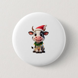 Prettig kerstfeest Koe Santa Kerstlichten Koe Xma Ronde Button 5,7 Cm