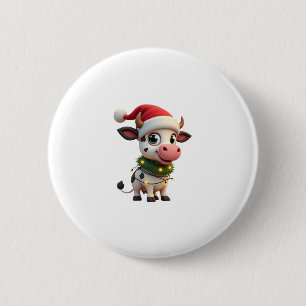 Prettig kerstfeest Koe Santa Kerstlichten Koe Xma Ronde Button 5,7 Cm