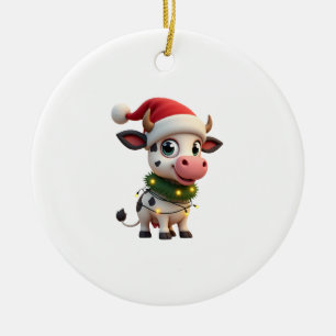 Prettig kerstfeest Koe Santa Kerstlichtjes Koe Xma Keramisch Ornament