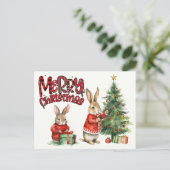 Prettig kerstfeest konijnen briefkaart (Staand voorkant)