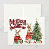 Prettig kerstfeest konijnen briefkaart (Voorkant / Achterkant)