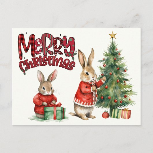 Prettig kerstfeest konijnen briefkaart (Voorkant)