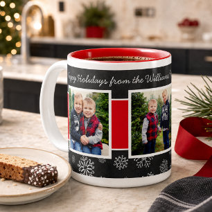Prettig Kerstfeest Krijtbord Rood Sneeuwvlokje Tweekleurige Koffiemok