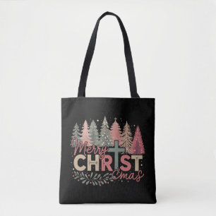 Prettig kerstfeest kruis geloof Jezus christelijk Tote Bag