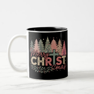 Prettig kerstfeest kruis geloof Jezus christelijk Tweekleurige Koffiemok