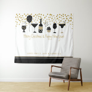 Prettig kerstfeest Kunstzinnige virtuele feest ach Wandkleed