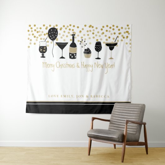 Prettig kerstfeest Kunstzinnige virtuele feest ach Wandkleed (In Situ (horizontaal))