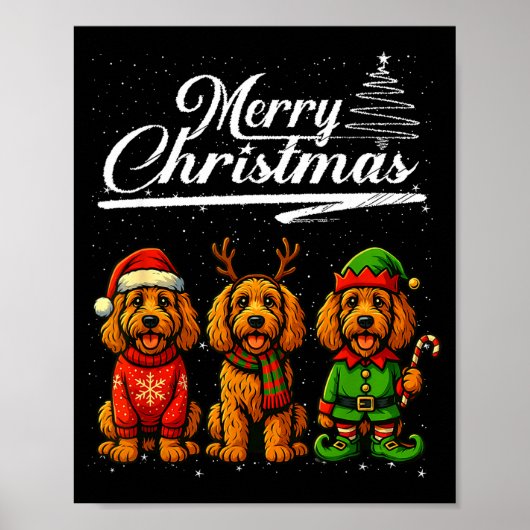 Prettig kerstfeest Labradoodle Rendier Elf Kerstma Poster (Voorkant)