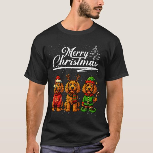 Prettig kerstfeest Labradoodle Rendier Elf Kerstma T-shirt (Voorkant)