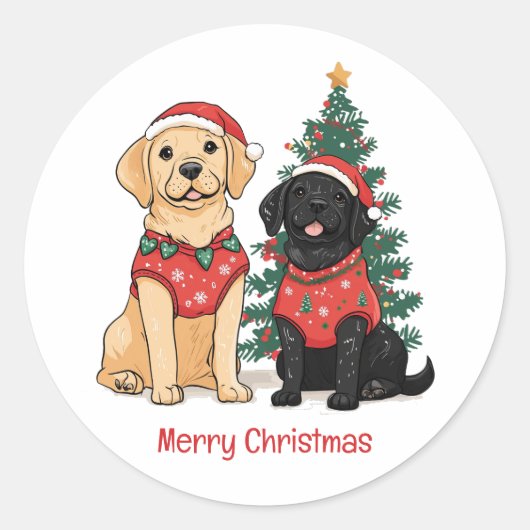 Prettig kerstfeest Labrador Retriever honden Ronde Sticker (Voorkant)