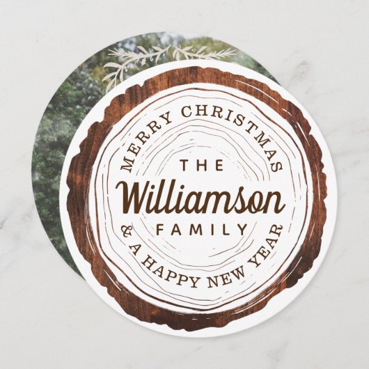 Prettig kerstfeest Landelijke houtnerf boomstam sc Feestdagenkaart (Voorkant / Achterkant)