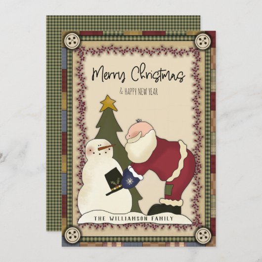 Prettig kerstfeest Landelijke Kerstman en Sneeuwma Feestdagenkaart (Voorkant / Achterkant)