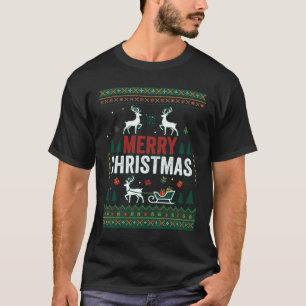 Prettig kerstfeest lelijk trui patroon rendier sle t-shirt