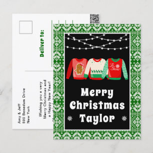 Prettig kerstfeest lelijke trui groen met naam feestdagenkaart