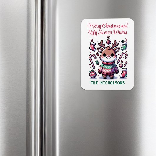 Prettig kerstfeest & lelijke trui wensen Rendier Magneet