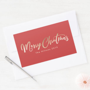 Prettig kerstfeest Lettering Goud Folie Rood Kerst Rechthoekige Sticker