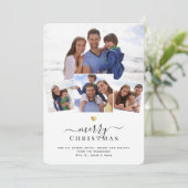 Prettig kerstfeest Leuk Chic Gouden Hart Foto Coll Feestdagenkaart (Staand voorkant)