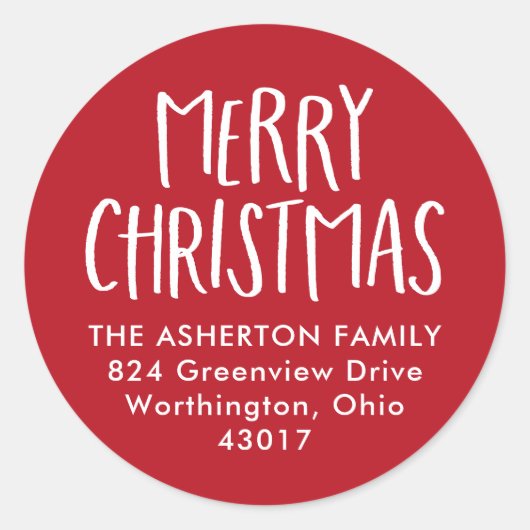 Prettig kerstfeest, leuk, eenvoudig, rode retourad ronde sticker (Voorkant)