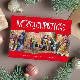 Prettig kerstfeest leuk gezellig vier foto rood feestdagenkaart