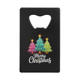 Prettig kerstfeest Leuk Kleurrijk Kerstboomontwerp Creditkaart Flessenopener