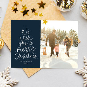 Prettig kerstfeest leuk marineblauw familiefoto feestdagenkaart