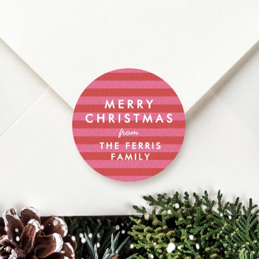 Prettig kerstfeest leuk rood roze gestreepte cadea ronde sticker