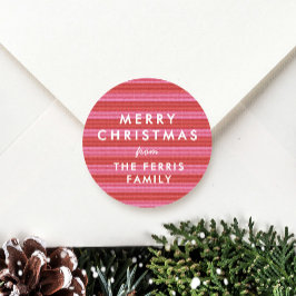 Prettig kerstfeest leuk rood roze streep cadeau ronde sticker