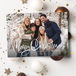 Prettig kerstfeest leuk schrift simpel groene foto feestdagenkaart