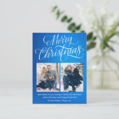 prettig kerstfeest leuk script 2 foto's blauwe vak briefkaart (Staand voorkant)