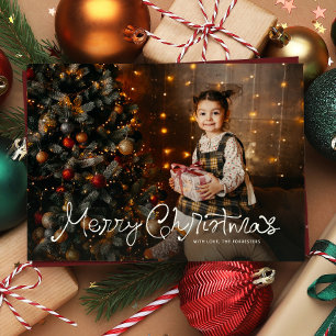 Prettig kerstfeest leuk script drie foto rood feestdagenkaart