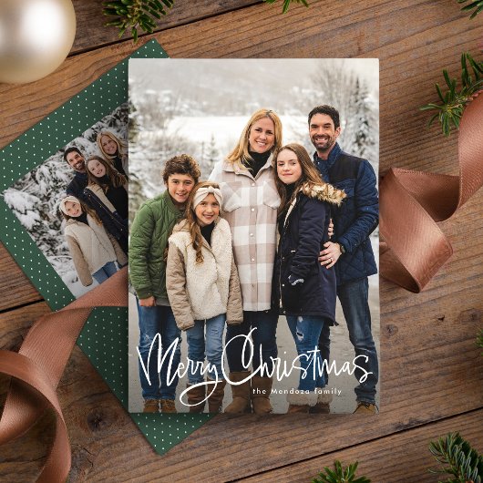 Prettig kerstfeest leuk script eenvoudig groene fo feestdagenkaart