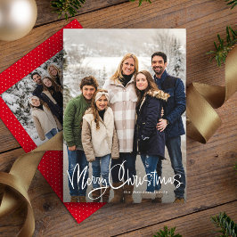 Prettig kerstfeest leuk script eenvoudig rood twee feestdagenkaart