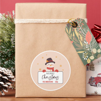 Prettig kerstfeest leuk sneeuwmannetje bleke perzi ronde sticker