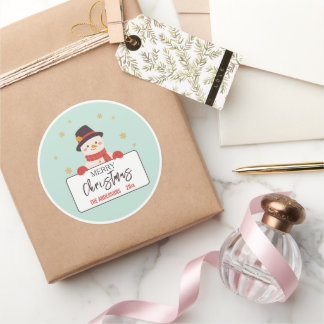 Prettig kerstfeest leuk sneeuwmannetje mintgroen f ronde sticker