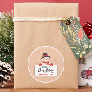 Prettig kerstfeest leuk sneeuwmannetje perzik fees ronde sticker