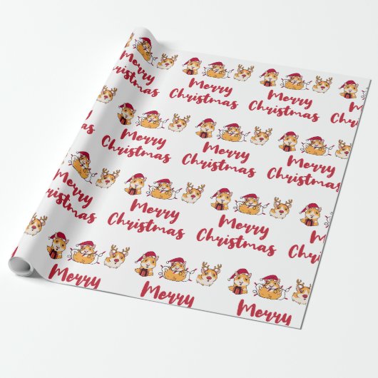 Prettig kerstfeest Leuke cavia's Rode mutsen Feest Cadeaupapier (Uitgerold)