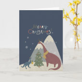 Prettig kerstfeest Leuke Dinosauriërs Kaart (Gele Bloem)