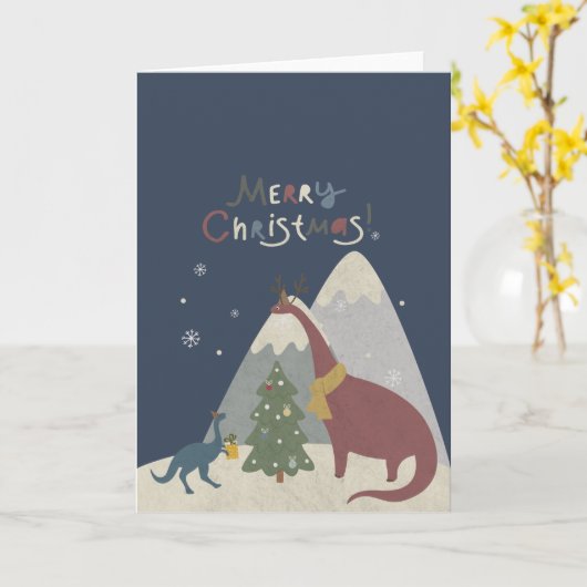 Prettig kerstfeest Leuke Dinosauriërs Kaart (Gele Bloem)
