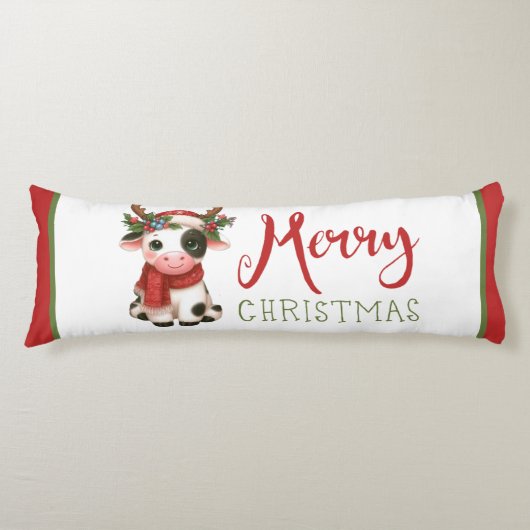 Prettig kerstfeest leuke koe  lichaamskussen (Voorkant)