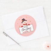 Prettig kerstfeest Leuke sneeuwman roze feestelijk Ronde Sticker (Envelop)
